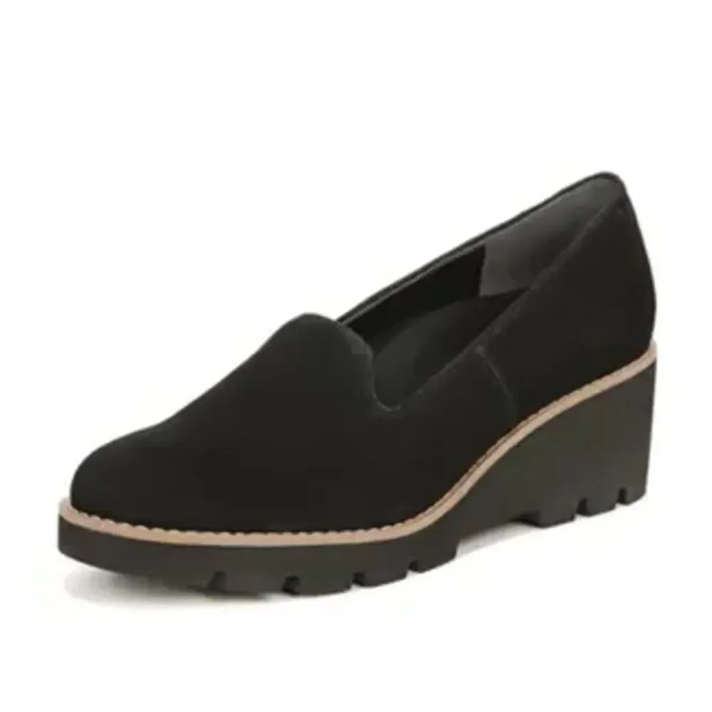 VIONIC Womens Willa Wedge Loafers US 9 EU 40 Black Suede Slip On EUC